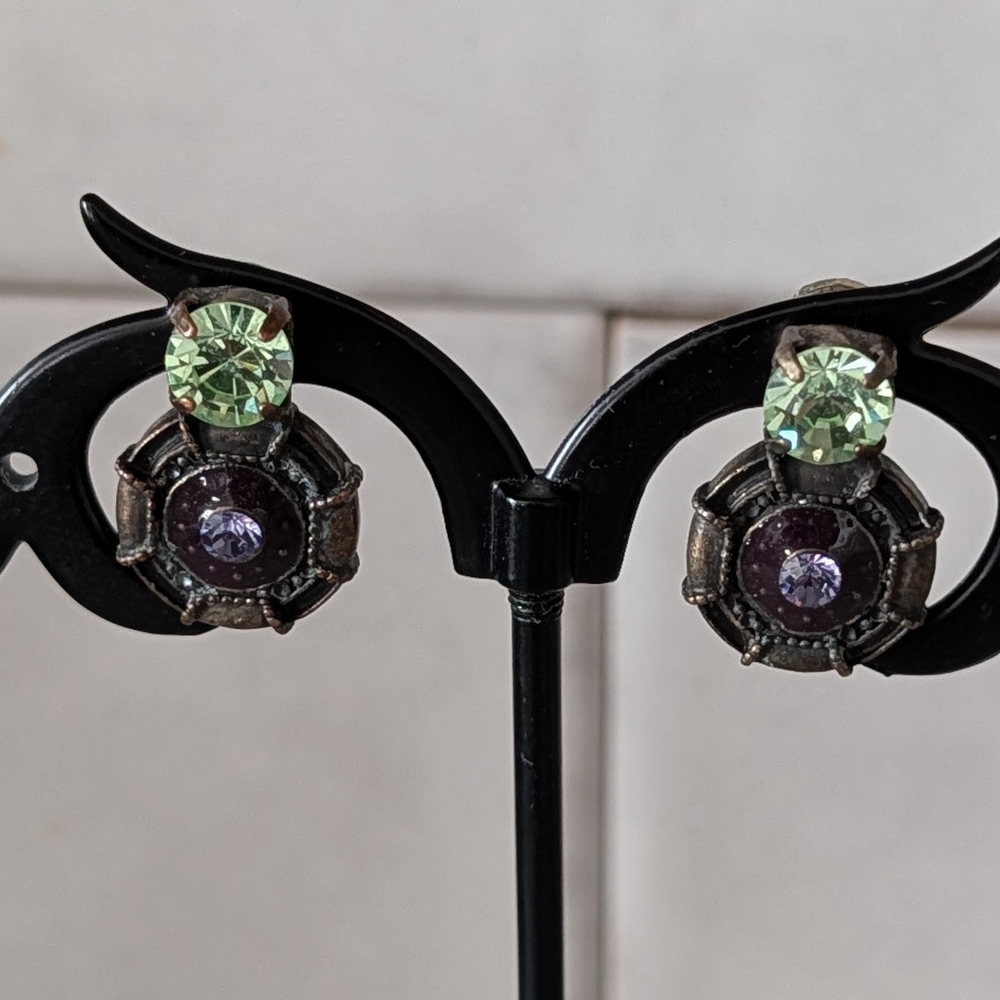 Pilgrim Copper Post Earrings With Green and Purple Stones